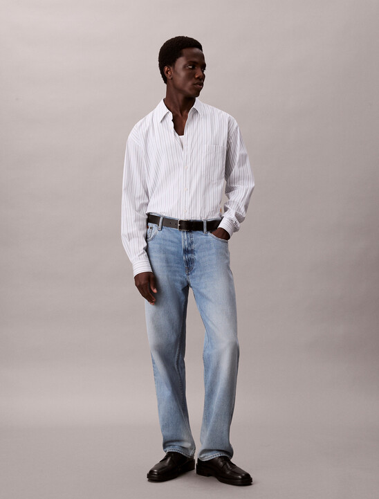 現代寬鬆鑲邊牛仔褲