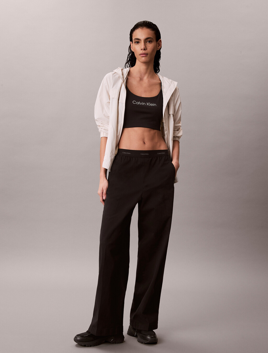 Logo Waistband Relaxed Pants, Black, hi-res