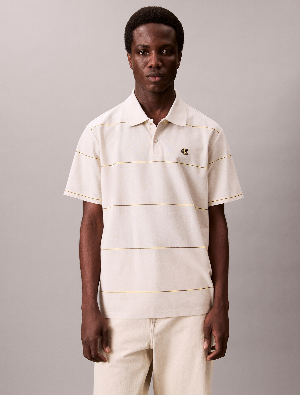 Textured Stripe Easy Polo Shirt, Moonstruck, hi-res