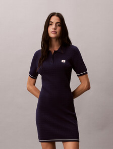 Micro Cable Knit Polo Mini Dress, Evening Blue, hi-res