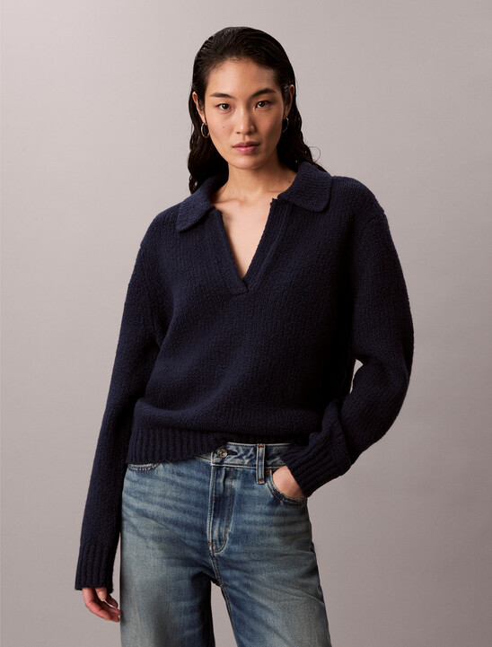 Merino Wool Boucle Polo Sweater