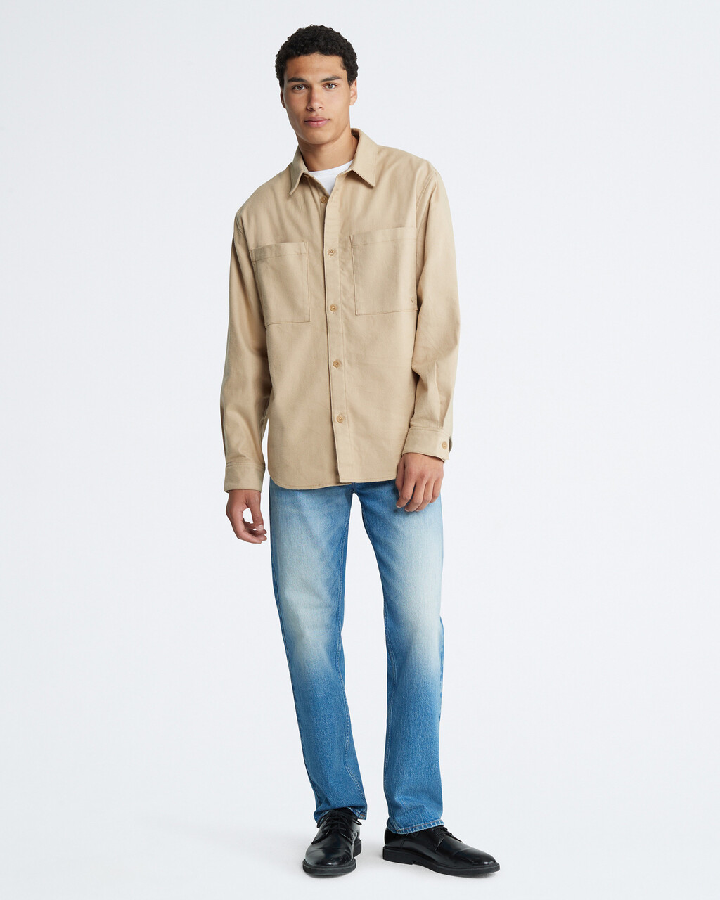 Oversized Flannel Button-Down Shirt Jacket, Travertine, hi-res