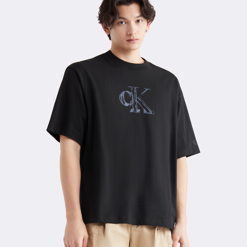 素描標誌印花寬鬆 T 恤 CK BLACK