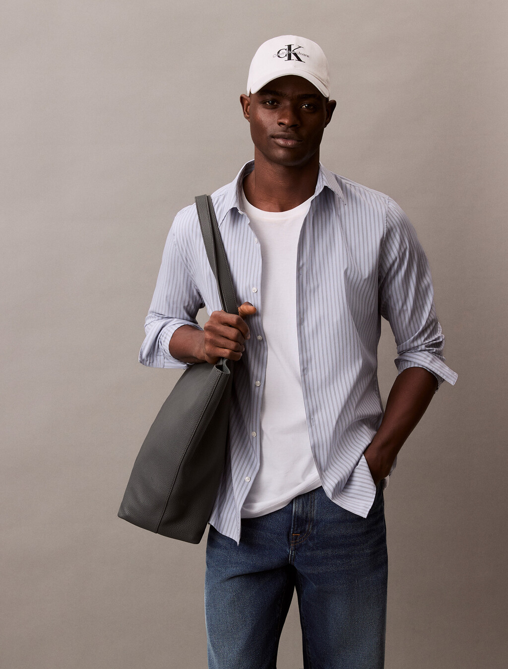 斜紋標誌棒球帽, Bright White, hi-res