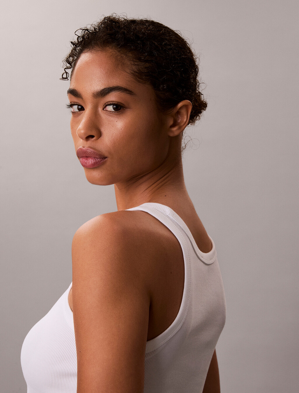 修身羅紋棉質背心, Bright White, hi-res