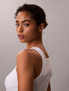 修身羅紋棉質背心, Bright White, hi-res