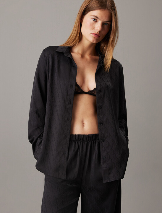 Sensual Satin Monogram Jacquard Sleep Shirt