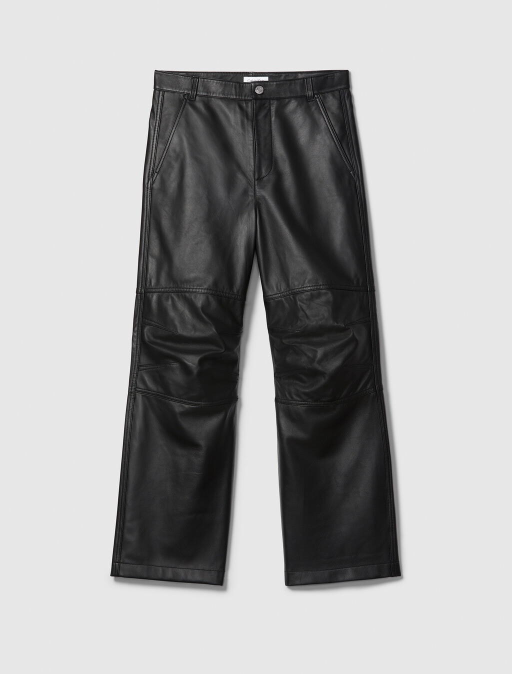 Leather Wide Leg Chinos, Black, hi-res