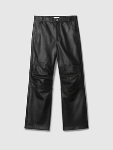 Leather Wide Leg Chinos, Black, hi-res