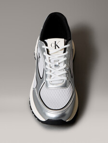 Trailblazer &mdash; Mesh Mix Runner Trainers, Silver/Black/Marshmallow, hi-res