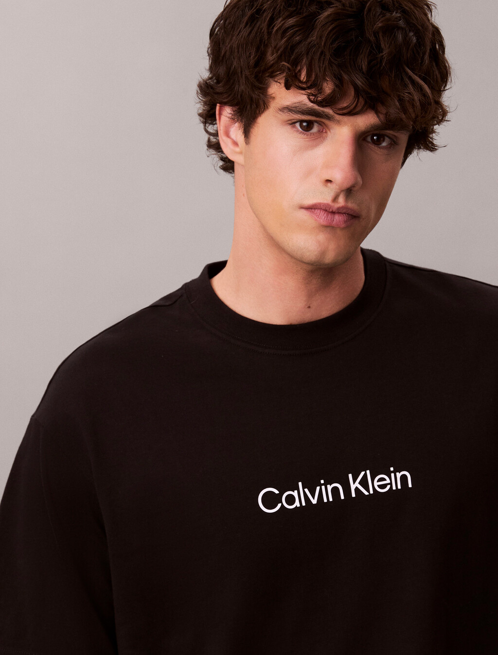 Calvin Logo 圓領上衣, Black, hi-res