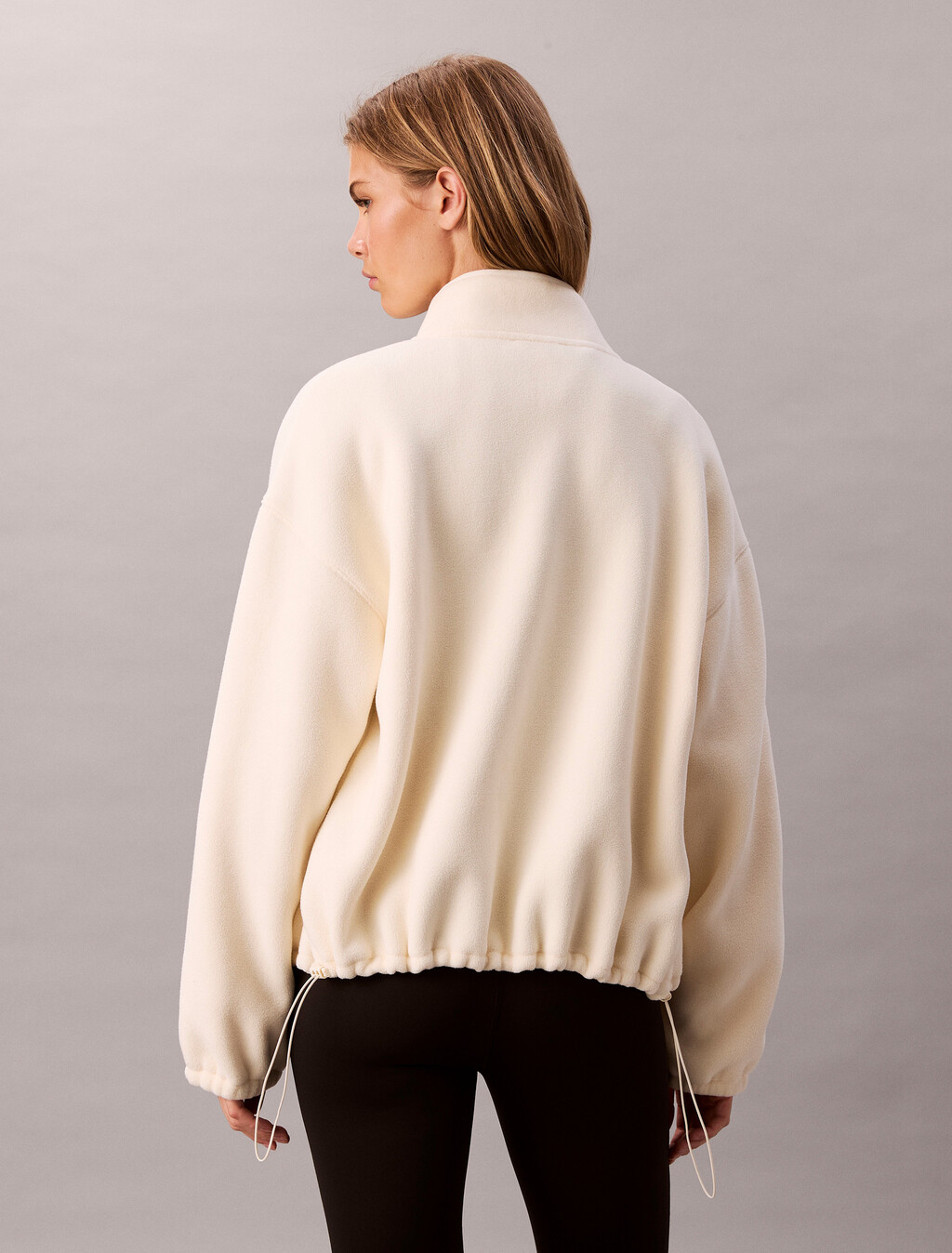 Fleece Relaxed Mock Neck Jacket, Antique White, hi-res
