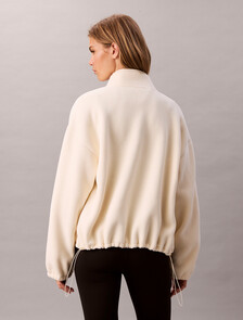 Fleece Relaxed Mock Neck Jacket, Antique White, hi-res