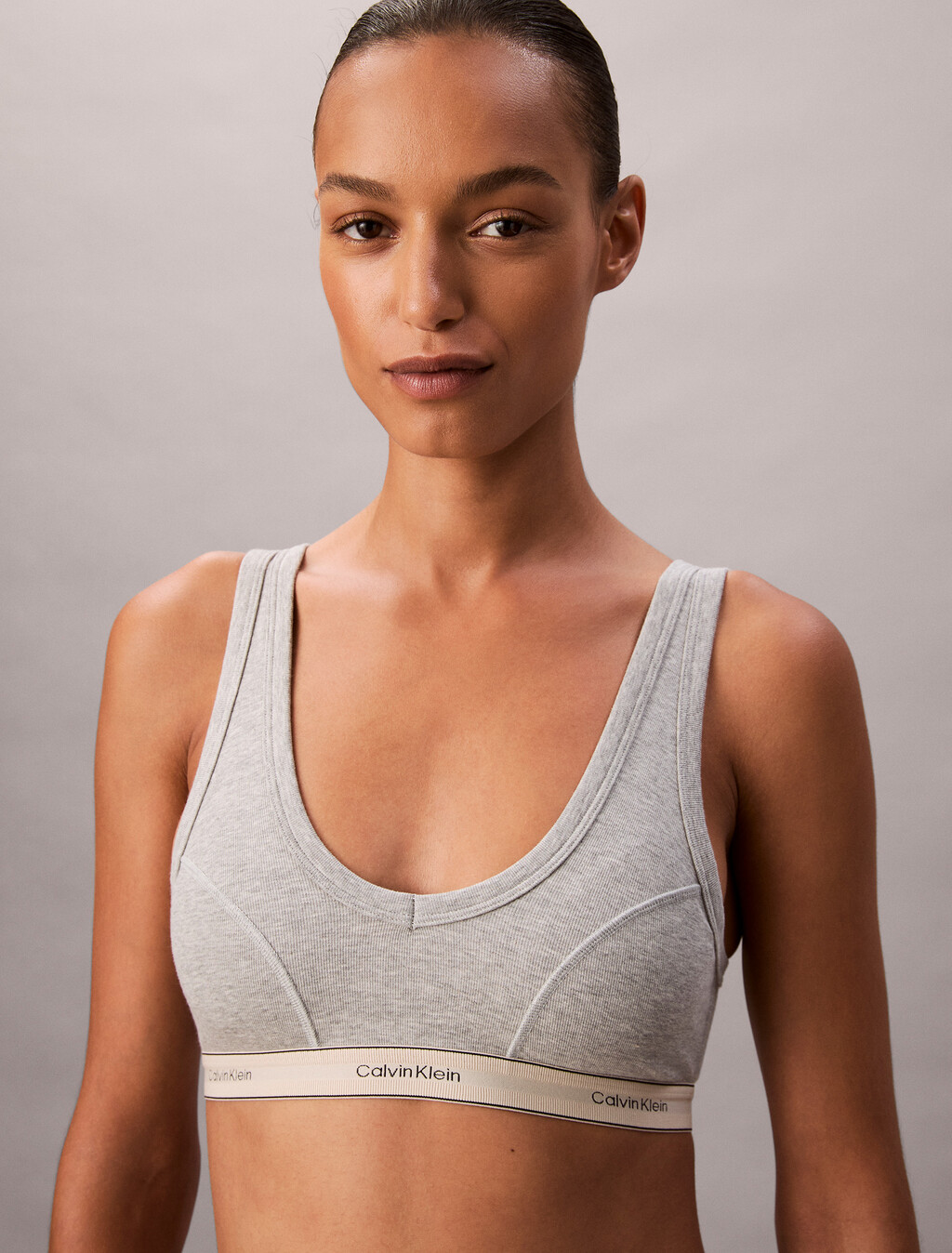 Lightly Lined Triangle Bralette - Heritage Cotton Stretch, Grey Heather, hi-res
