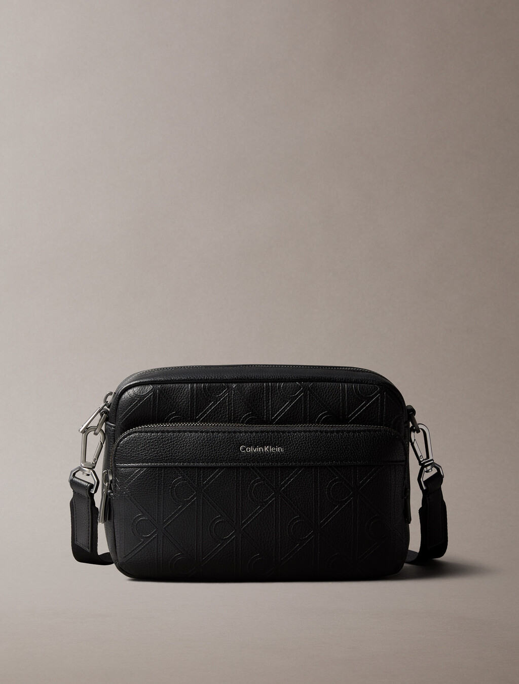 Embossed Emblem Crossbody Camera Bag, Black, hi-res