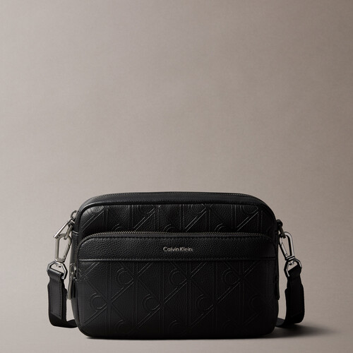Embossed Emblem Crossbody Camera Bag Black