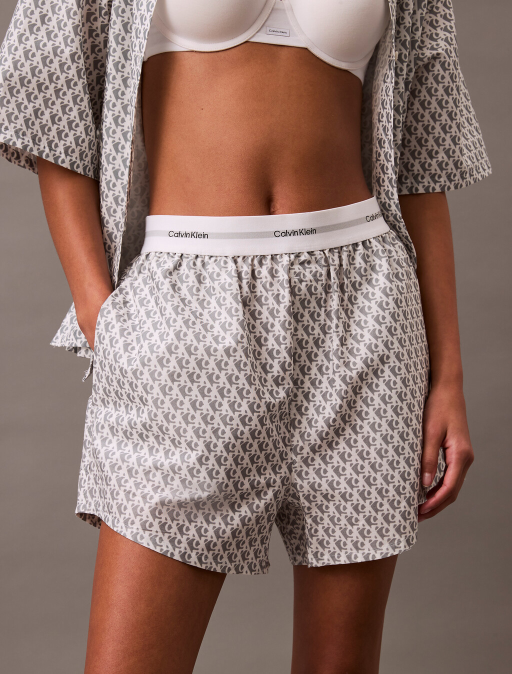 Logo Waistband Poplin Short, 18688 PLUSH MONOGRAM_6.98IN+ASH, hi-res