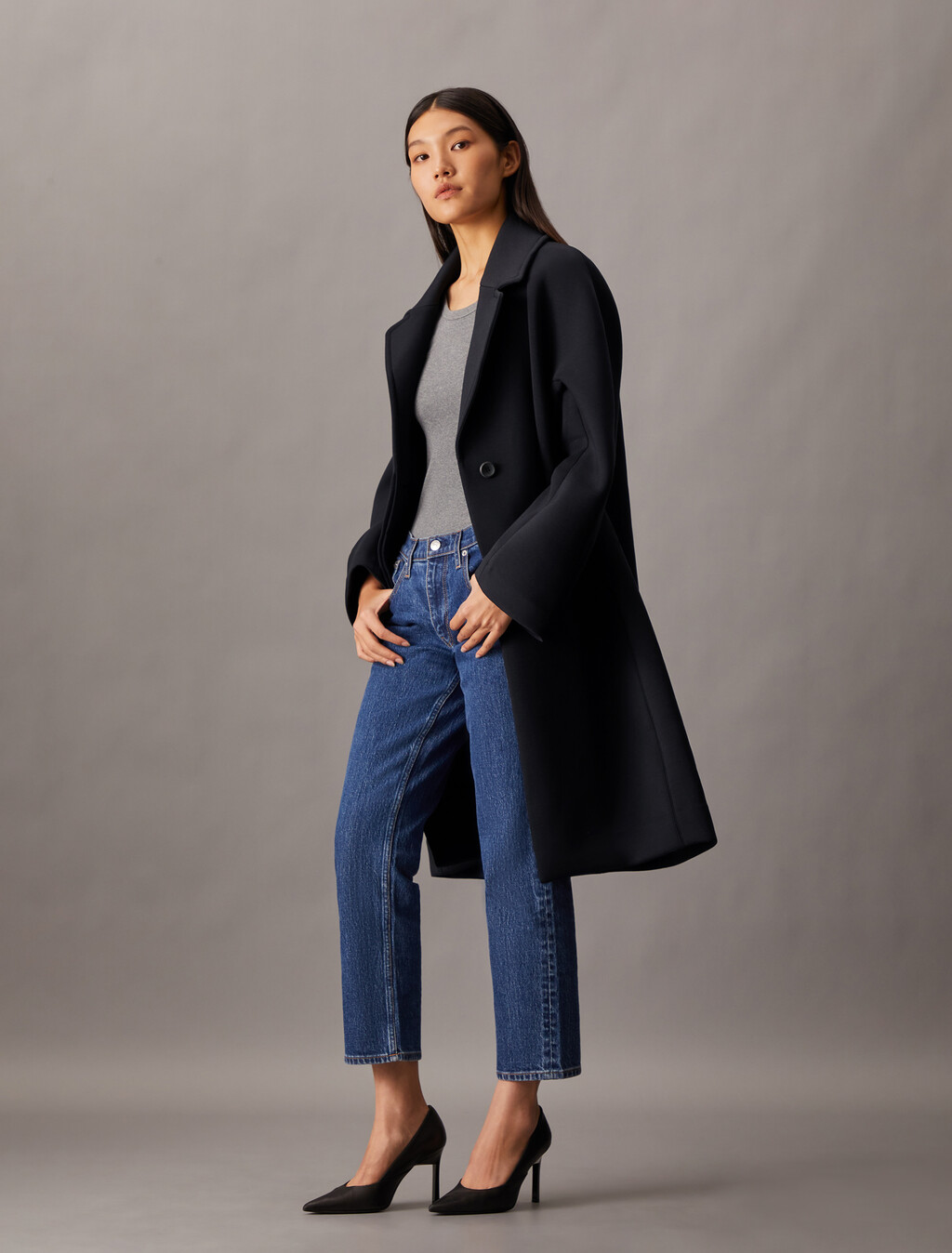 Scuba Cocoon Coat, Black Beauty, hi-res