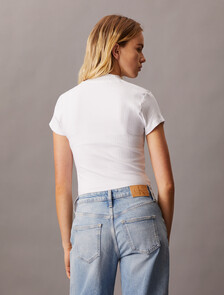 Variegated Rib Knit Half Zip Top, Bright White, hi-res