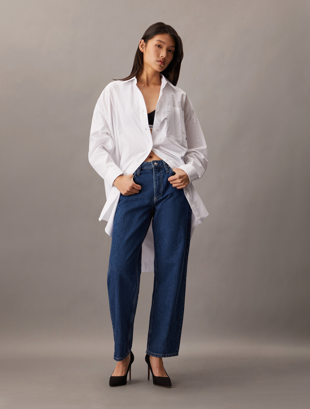 高腰寬筒版型, Denim Medium, hi-res