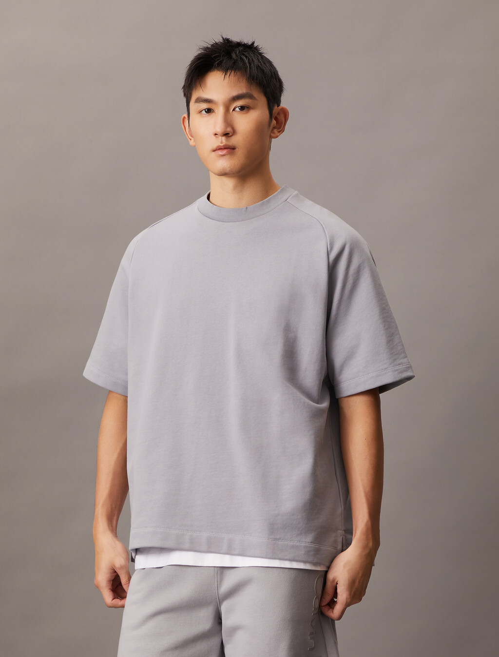 高級毛圈布圓領 T 恤, Lilac Gray, hi-res