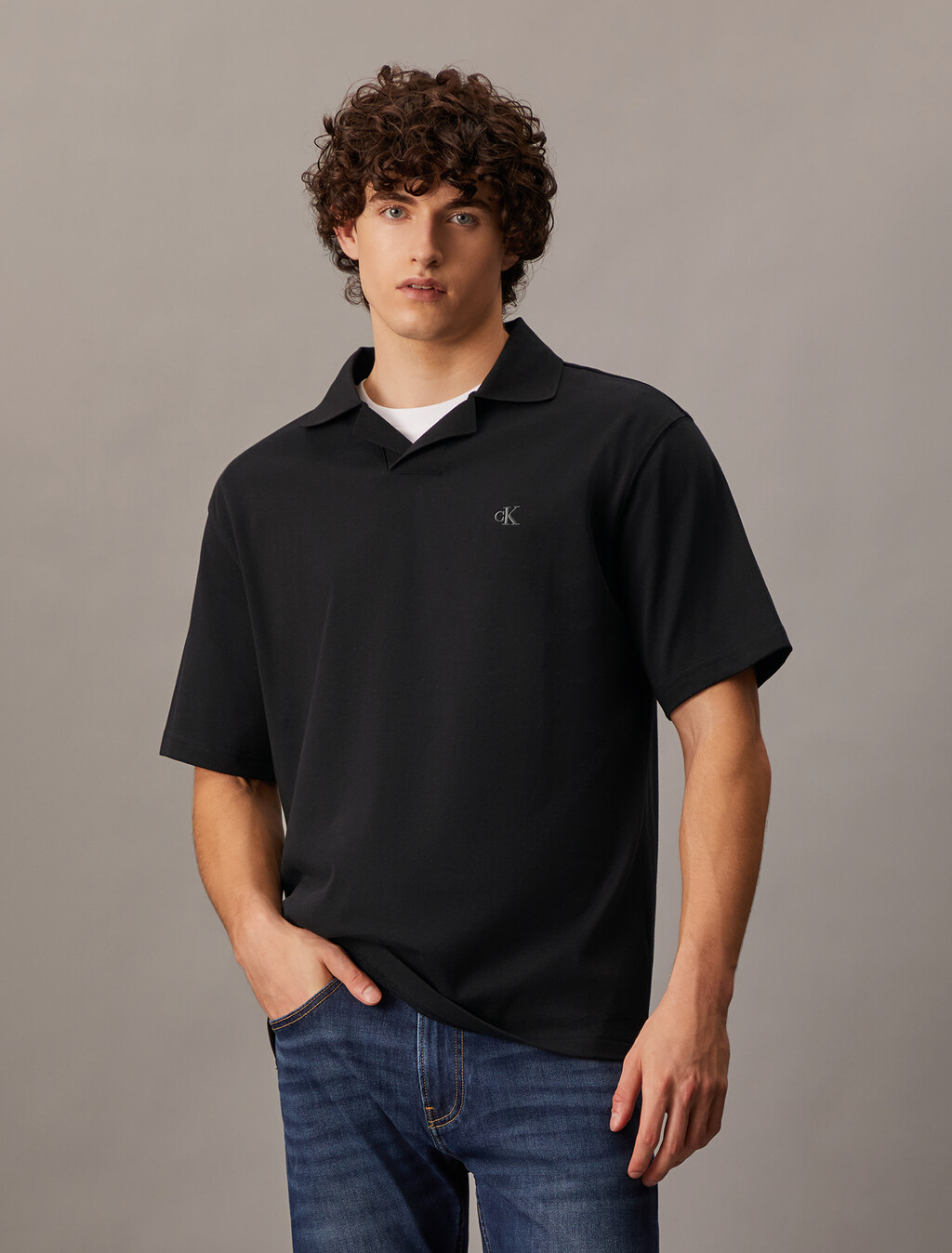 對比色開領 Polo 衫, Ck Black, hi-res