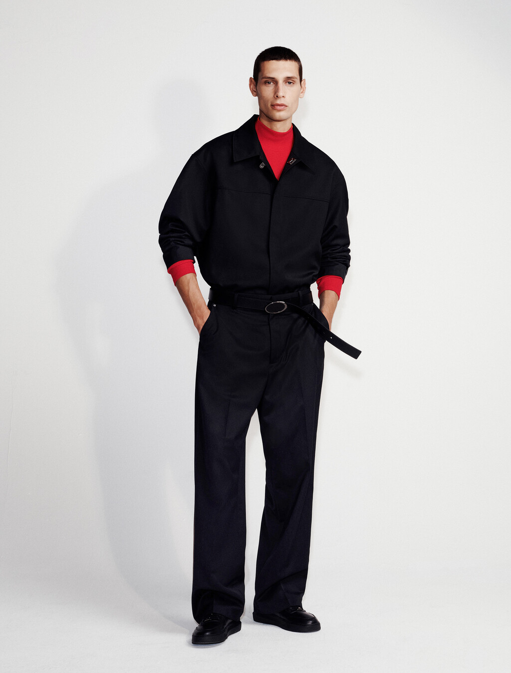 高領羅紋針織 T 恤, Pantone Red, hi-res