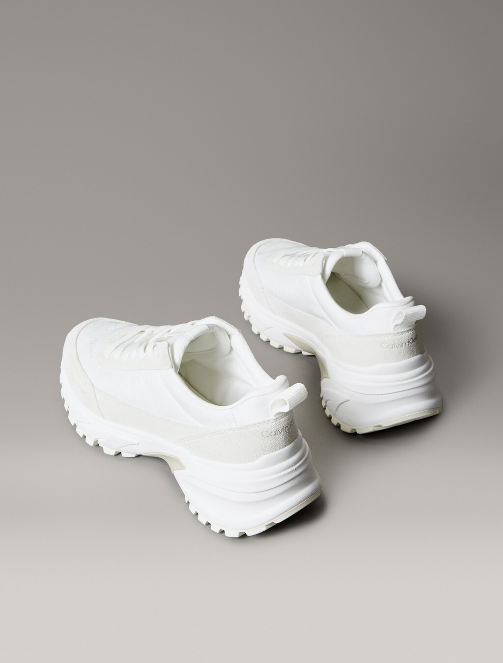 Suede and Emblem Logo Nylon Trainers, White/Marshmallow/Feather Gray, hi-res