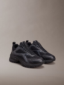Knit and Metallic Runner Trainers, Triple Black, hi-res