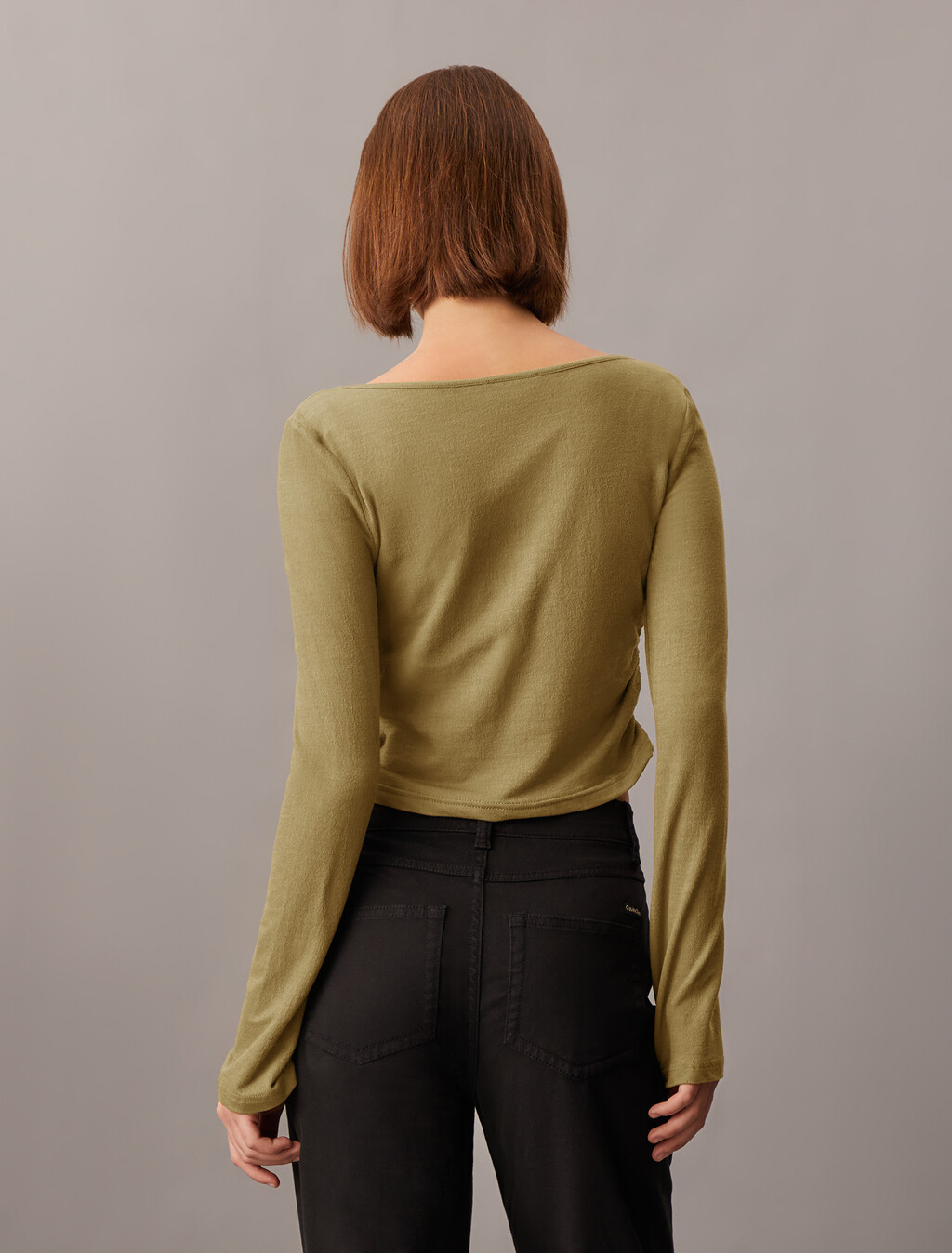 Side Gather Rib Knit Baby Fit Tee, Gothic Olive, hi-res