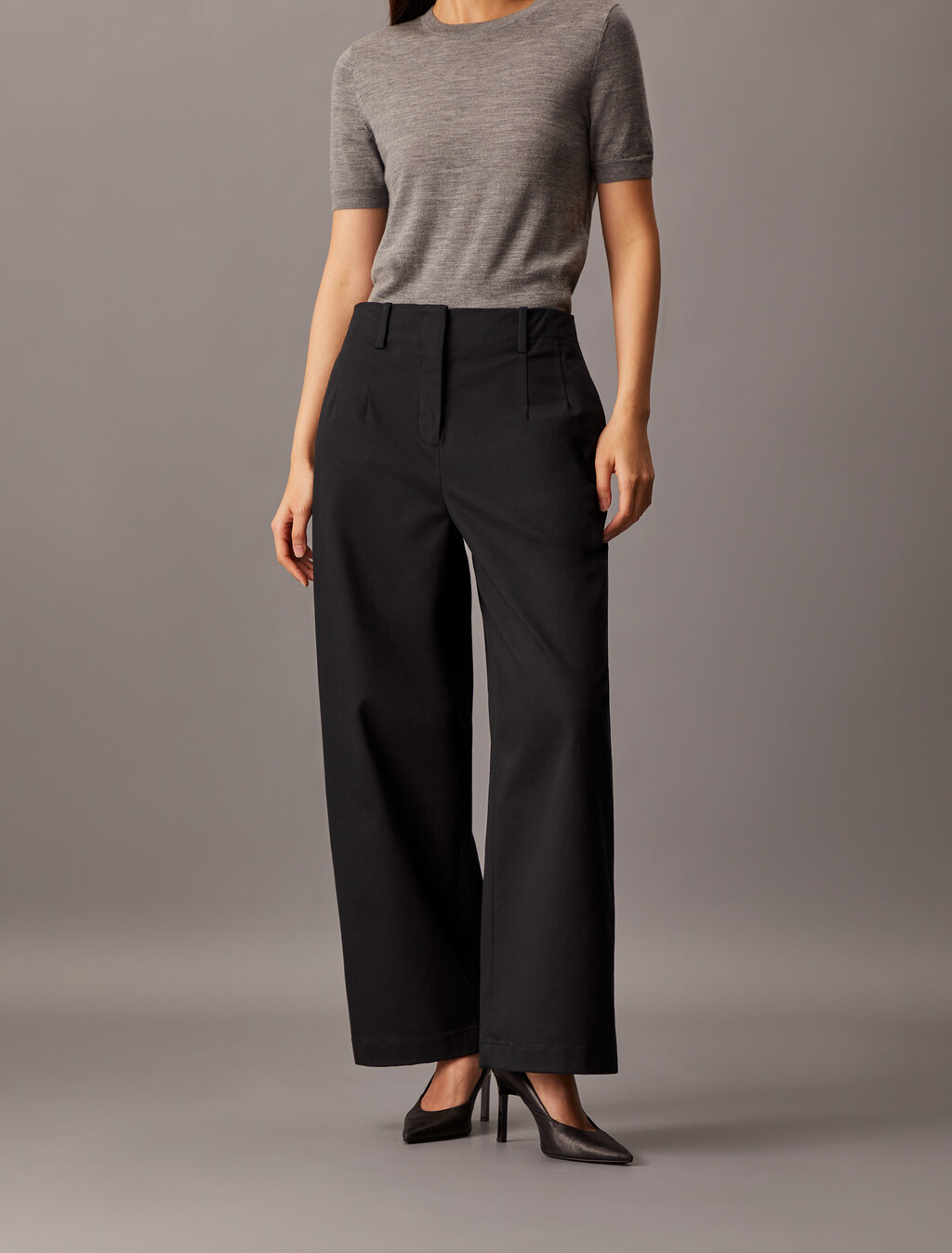 Cotton Chino Relaxed Trousers, Black Beauty, hi-res