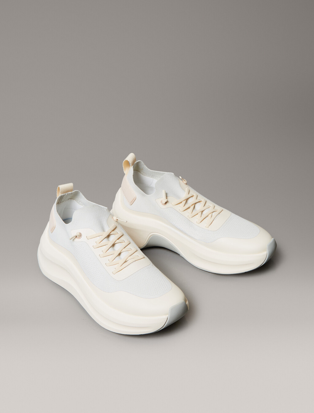 Mesh Chunky Runner Sock Trainers, Vaporous White/Light Cashew, hi-res