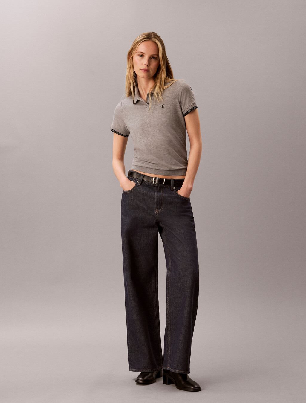 珠地條紋飾邊 Polo 衫, Medium Grey Heather, hi-res