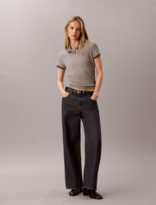 珠地條紋飾邊 Polo 衫, Medium Grey Heather, hi-res