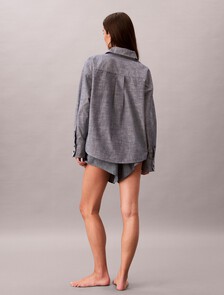 Cotton Chambray Pyjama Top, Indigo, hi-res