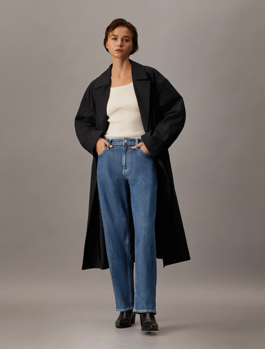 義大利布邊 90 年代直筒牛仔褲, Denim Dark, hi-res
