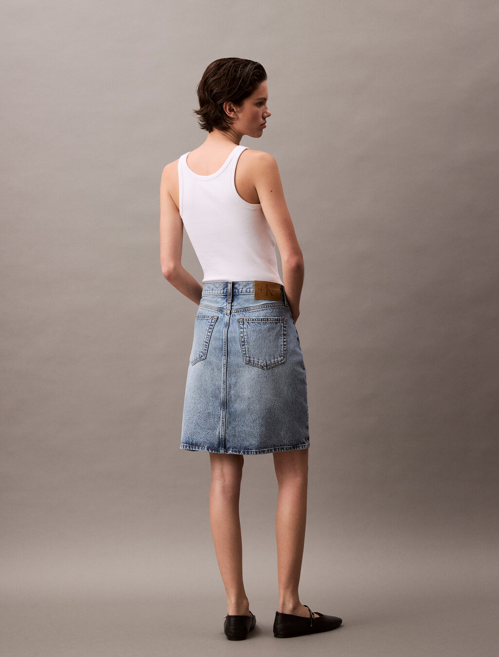 Front Slit Midi Denim Skirt, SAGE STONE, hi-res