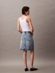 Front Slit Midi Denim Skirt, SAGE STONE, hi-res