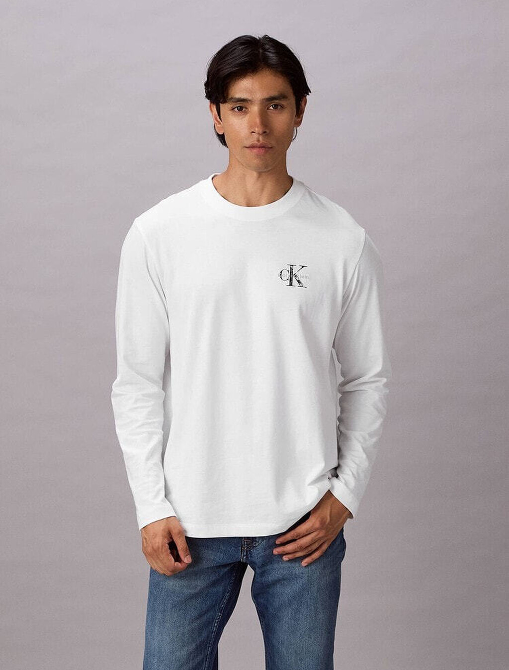 仿舊 Monogram 長袖 T 恤, Bright White, hi-res
