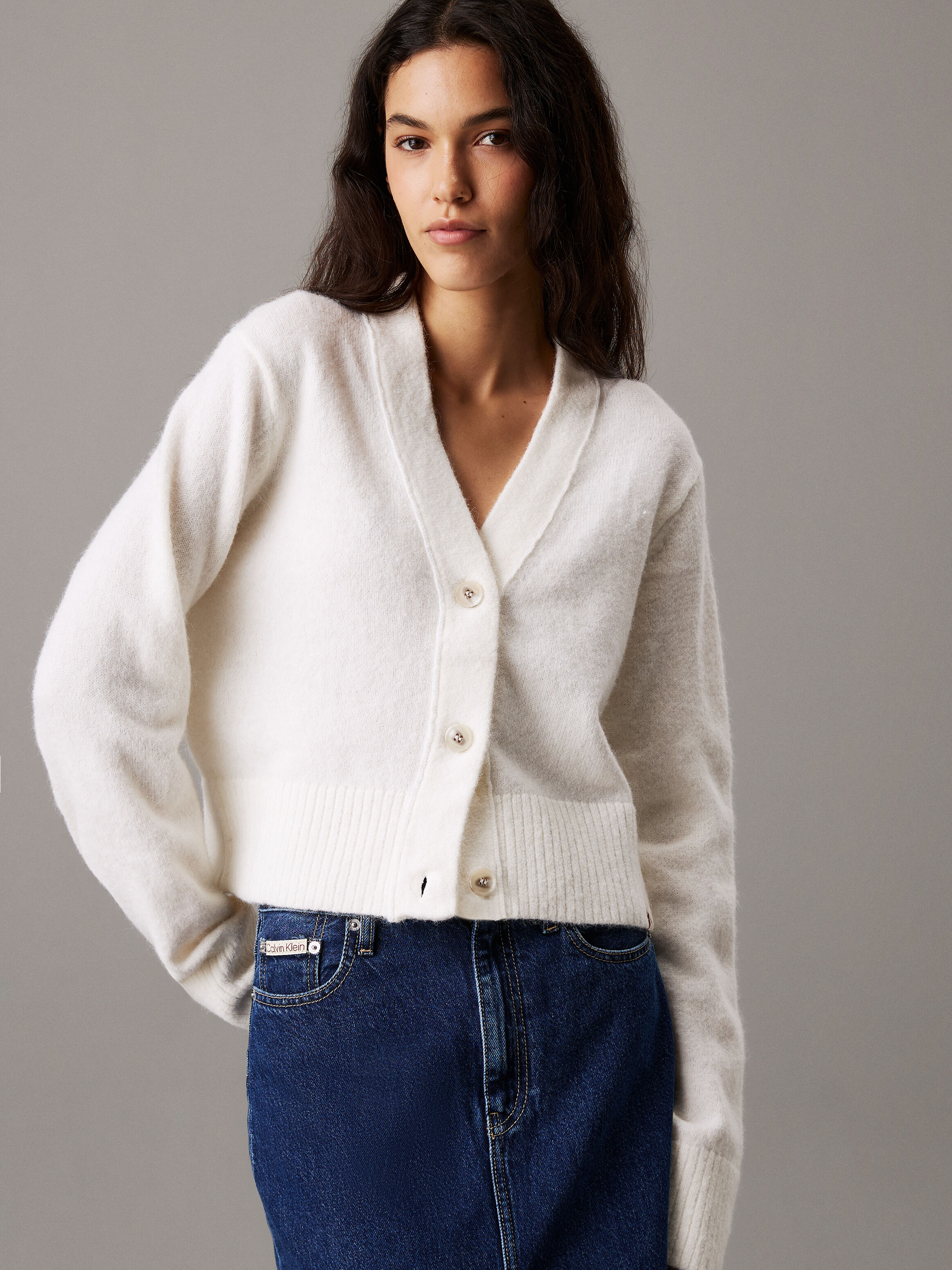 Plush Wool Blend Cardigan | natural | Calvin Klein Taiwan