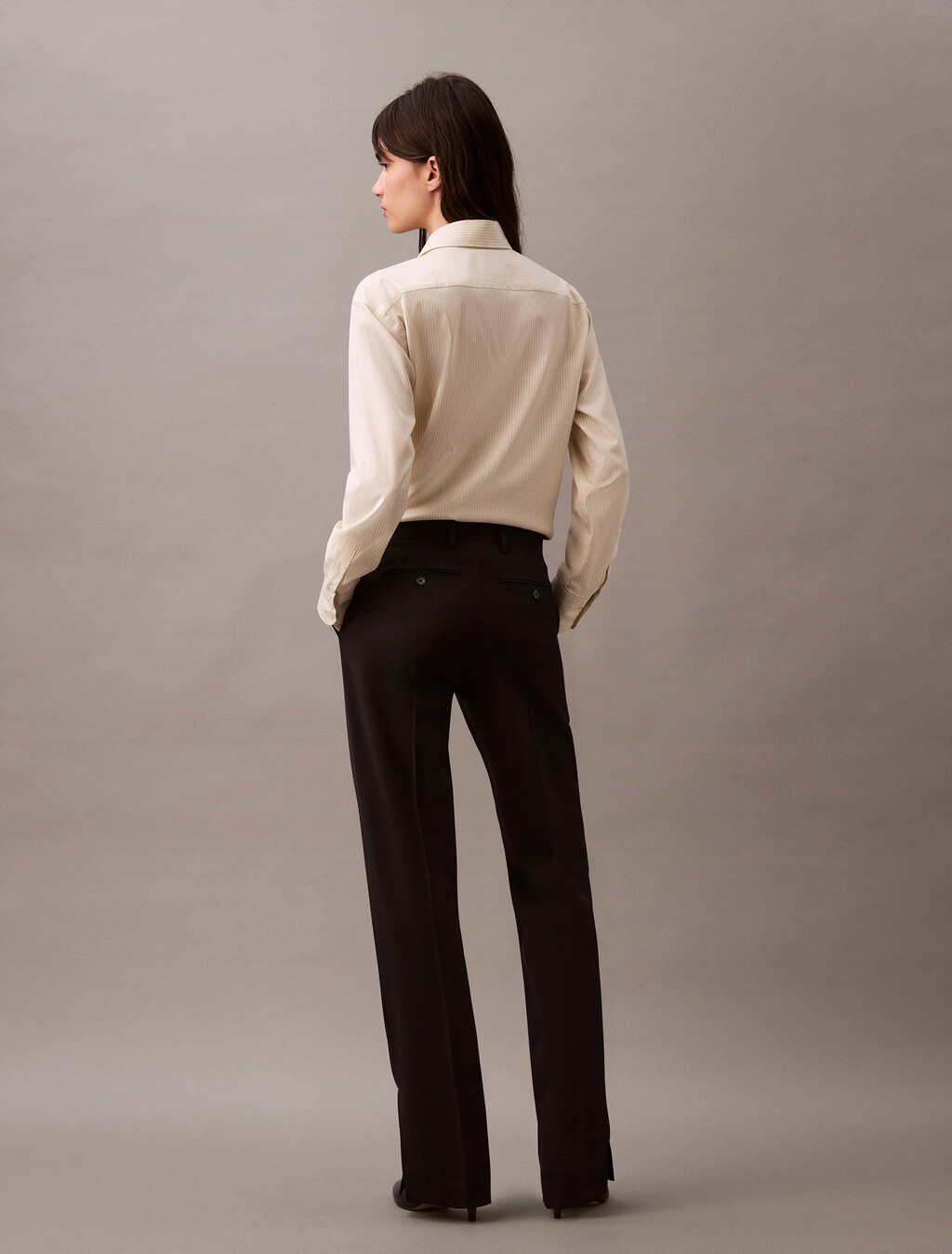 Relaxed Wool Blend Button-Down Shirt, Ivory / Charcoal #0021, hi-res