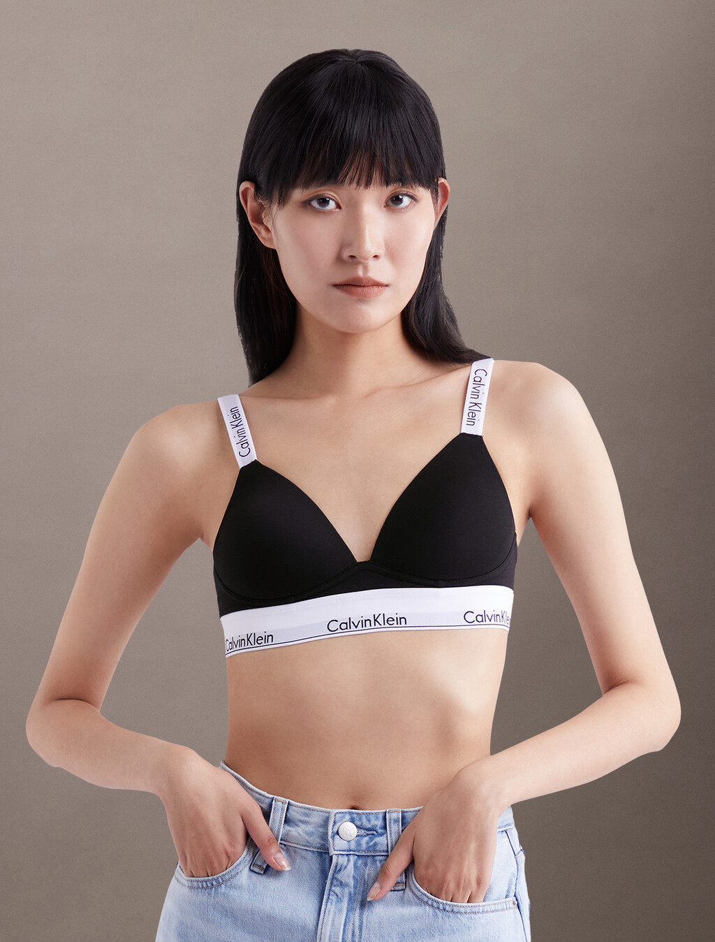 Icon Cotton Lightly Lined Plunge Bra, Black, hi-res