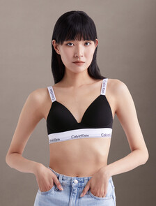 Icon Cotton Lightly Lined Plunge Bra, Black, hi-res