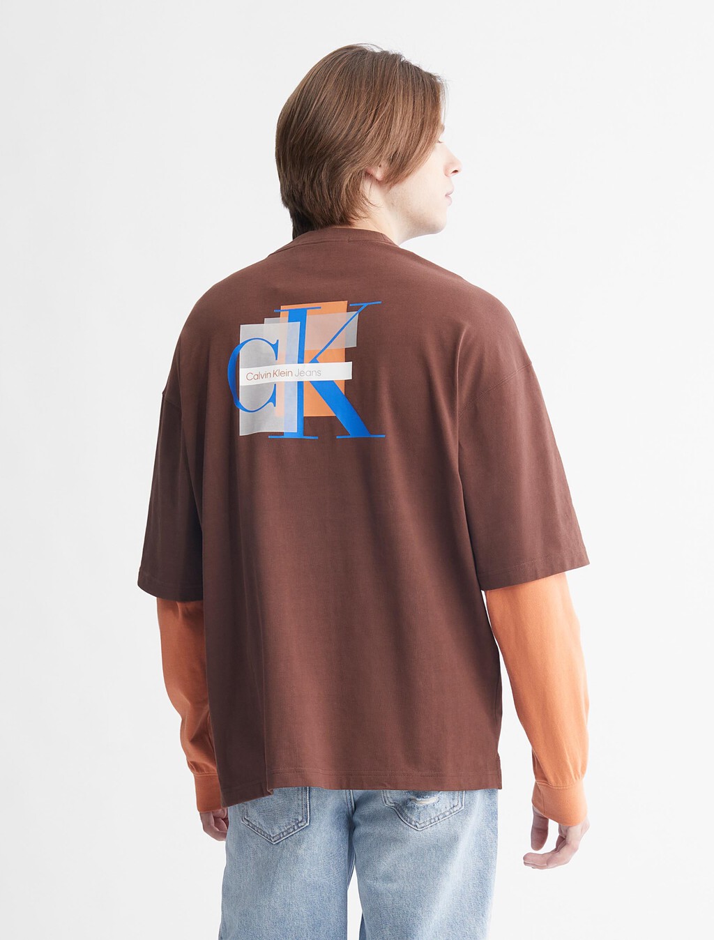 Connected Layers Contrast Sleeve Tee, Dark Chestnut, hi-res
