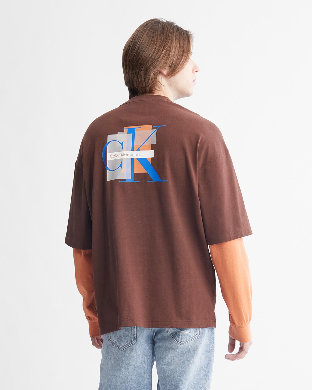 Connected Layers Contrast Sleeve Tee, Dark Chestnut, hi-res