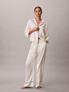 亮面緞面睡褲, DOTTED LOGO PINSTRIPE IVORY, hi-res