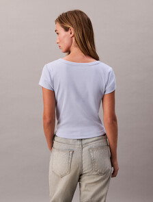 棉質彈性羅紋貼身 T 恤, Casual Blue, hi-res