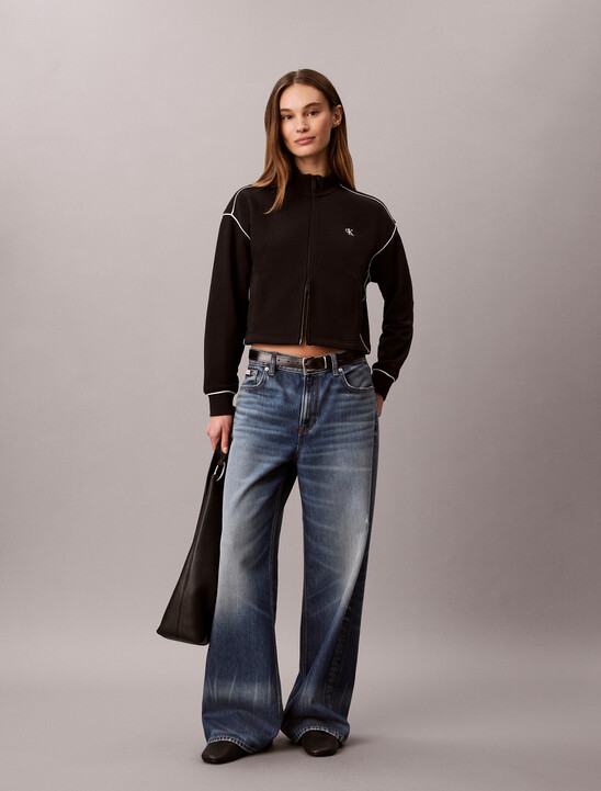 Monogram Contrast Piping Cotton Terry Jacket