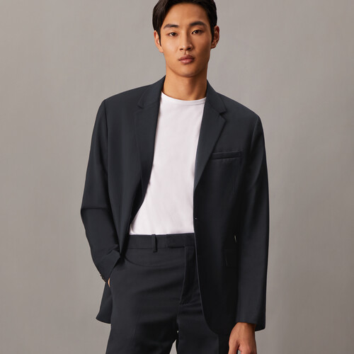 精緻羊毛修身西裝外套 Black