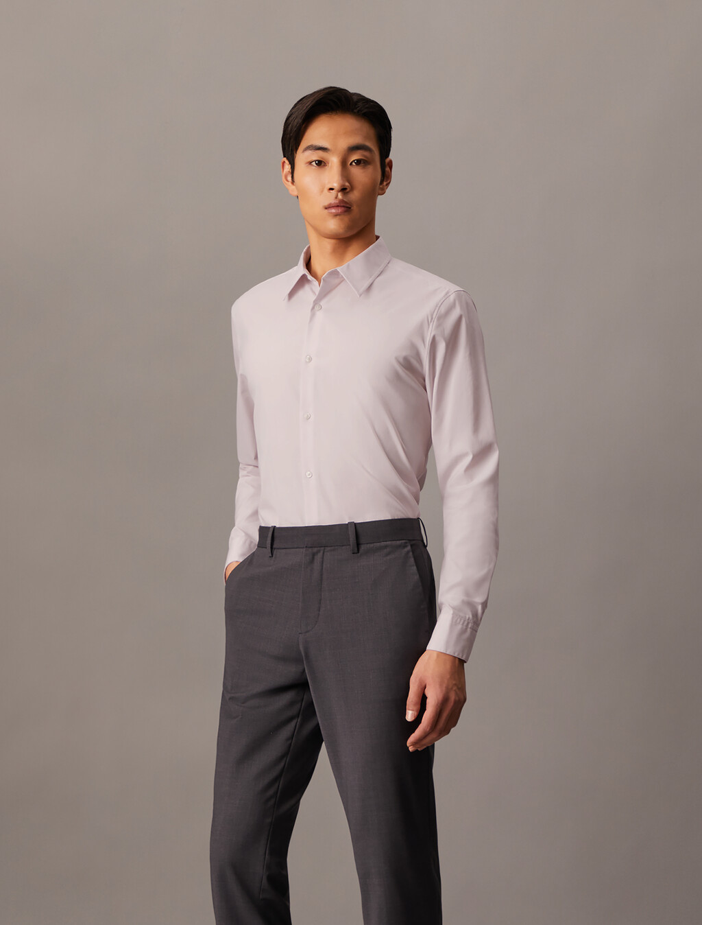Supima Stretch Cotton Slim Button-Down Shirt, Gray Lilac, hi-res